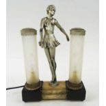 CONTINENTAL ART DECO FIGURATIVE LIGHT, black and white marble base,