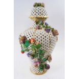 MEISSEN RETICULATED VASE, late 19th / early 20th century, of lidded inverted baluster form,