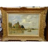 WILHELM DE GEGERFELT (Swedish 1844-1920) 'Dutch River Landscape', 1877, oil on board,