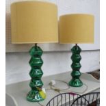 TABLE LAMPS, a pair, 20th century continental green glazed, 74cm H (with shades).