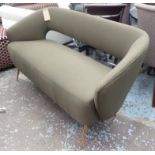 SOFA, mid 20th century, continental, upholstered in green, on brass tapering supports, 156cm W.