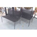 IMAN DECO HOOP BENCHES, a pair, black woven on metal frames, 120cm wide.