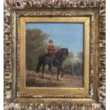 FRANZ QUAGLIO (German 1844 -1920) 'Lady in red, horseback', oil on board,