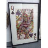 DECOUPAGE OF THE QUEEN OF SPADES, framed and glazed, 146cm x 100cm.