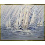 LEE REYNOLDS (British b. 1936) 'Yacht Race', acrylic on canvas, framed, 102cm x 128cm.