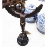 BRONZE STATUE OF 'ICARUS', on a marble base, 40cm H.