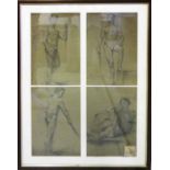 CLAUDE LEIGHTON 'Male Studies', four pencil drawings, highlighted in white, 90cm x 69cm overall,