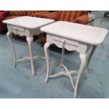 HICKORY CHAIR SIDE TABLES, a pair, Continental style in a distressed cream painted finish,