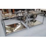 LOW TABLES, a pair, purchased from Valerie Wade, polished metal framed, two tier,