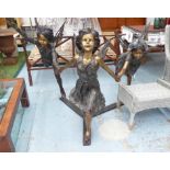 BRONZE FAIRIES, three, holding hands, on base, 193cm L x 111cm H.