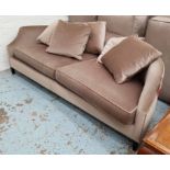 SOFA, with mushroom chenille upholstery, mid-20th century style, of curved form,