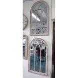 WALL MIRRORS, a pair, architectural designs wooden frames with wall fixings, 113cm H x 66cm W.