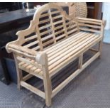 MARLBOROUGH/LUYTENS BENCH, in teak, on square supports, 165cm L.