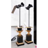 TABLE LAMPS, a pair, classical style, two branch part gilded metal finish, 65cm H.