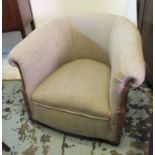 TUB ARMCHAIR, early 20th century with oatmeal upholstery, 81cm W x 65cm H.