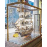 'HMS VICTORY' SCRATCH BUILT MODEL, circa 1970's, in glass display case,