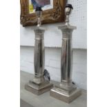 TABLE LAMPS, a pair, column type, in aluminium effect finish, 60cm H.