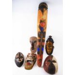 TRIBAL FACE MASKS, a collection of six various, African and Asian carved and painted wood,