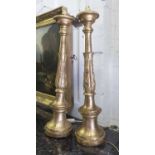 LAMPS, a pair, 19th century Italian giltwood with vase shaped carved columns,