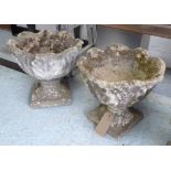 GARDEN PLANTERS, a pair, shaped edge in weathered finish, 43cm W x 40cm H.