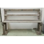 WIMBLEDON BENCH, weathered teak and bronze metal numbered from Wimbledon Laun Tennis Courts,