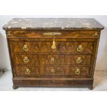 COMMODE, Charles X, mahogany and brass mounted with marble top above four drawers,