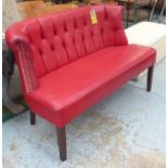 SOFA BENCH, crimson soft calf leather and brass studded upholstery,