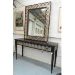 JOHN RICHARD CONSOLE TABLE, with matching mirror above, with black stone top (repaired),