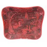ORIENTAL TRAY, red faux cinnabar lacquer, approx. 36cm W x 30cm H.