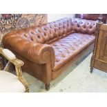 CHESTERFIELD SOFA, with buttoned tan leather upholstery and studded decoration,