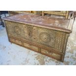 ZANZIBAR TRUNK, 19th century Moorish hardwood and brass studded with rising lid,