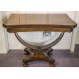 CONCAVE CARD TABLE, William IV rosewood circa 1830,