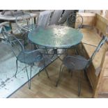 GARDEN TABLE, Continental green wrought iron with a circular top,