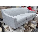 SOFA, three seater, with slope arm in grey Zoffany fabric, tapered dark wooden legs, 210cm L.