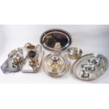 SILVER PLATED SERVING WARES, including graduating size platters, bowls, trays, jug etc.