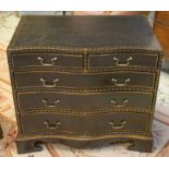 SERPENTINE CHEST, George III style, ebonised and gilt bellflower banded, with five drawers,