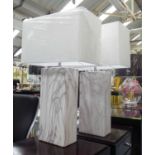 TABLE LAMPS, a pair, in ceramic marble effect with shades, 71cm H.