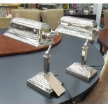 BANKERS LAMPS, a pair, plated metal finish, 41cm H.