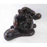 'THE WRESTLERS' SCULPTURE, bronze finish, 47cm L x 38cm H.