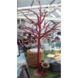 CONTEMPORARY TREE SCULPTURE, full size welded steel on red finish.