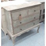 OKA CHEST, distressed two drawers over two long drawers, 35cm x 102cm x 103cm H.