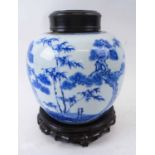 ORIENTAL BLUE AND WHITE CERAMIC VASE, 18th century manner, decorated all over a landscape scene,