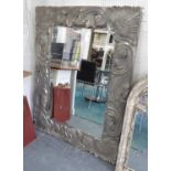 CONTEMPORARY WALL MIRROR, with silvered foliate design frame, 107cm x 140cm.