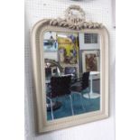 OVERMANTEL MIRROR, Victorian style, arched form with beaded ribbed surround,