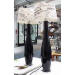 BLACK LAMPS, a pair, with shades, from Heathfield & Co, each overall 64cm H.