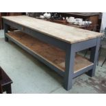 KITCHEN TABLE, cedarwood and partly grey painted of large proportions with a rectangular top,