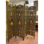 INDIAN SCREEN, painted on both sides with four panels,