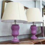 PURPLE TABLE LAMPS, a pair, by Bella Figura, each 68cm tall including shades.