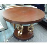 CENTRE TABLE, circular, gold hoop supports, 120cm W x 84cm H.