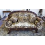 SOFA, Biedermeier design, with mahogany and gilt detailed swept show frame,